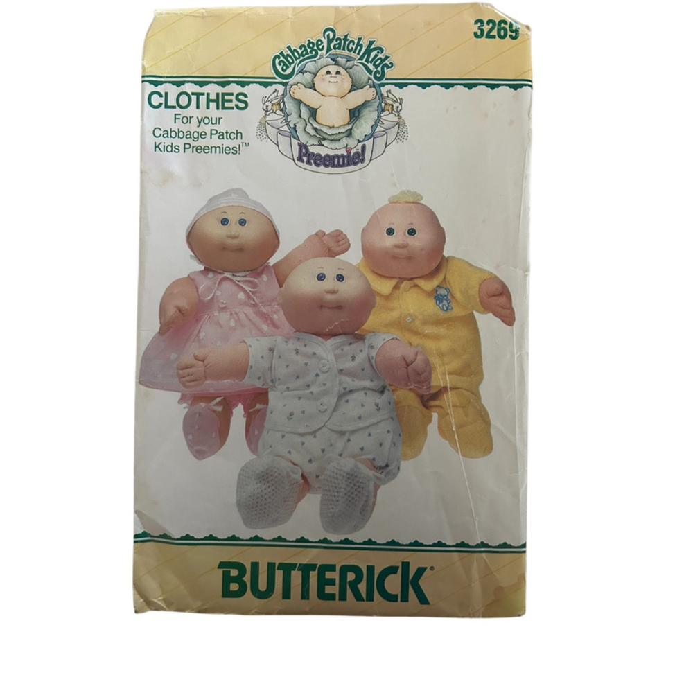 Vintage two Unisex Butterick Cabbage Patch Kids Preemie Clothes Sewing Patterns